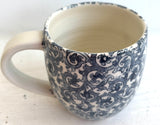 Porcelain Pottery Mug with Blue Arabesque/white interior