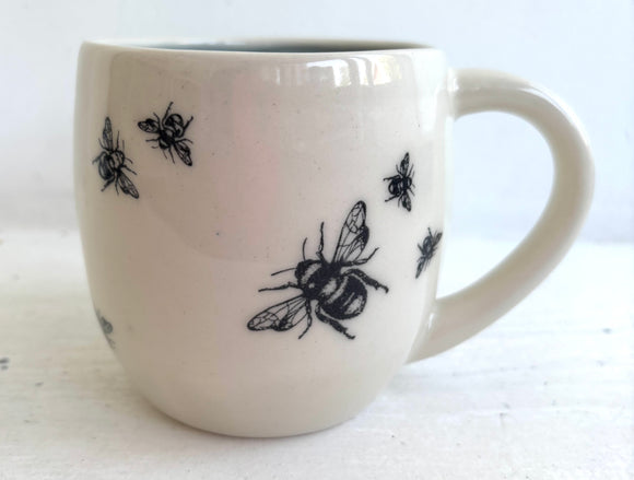 Bee Ware Porcelain Pottery Mug with Blue Liner Glaze