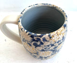 Porcelain Pottery Rococco Mug with Blue Liner Glaze