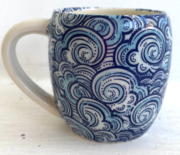 Porcelain Pottery Mug Blue Waves