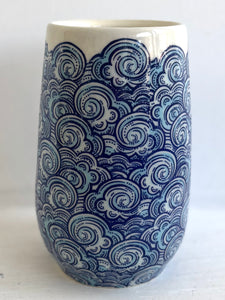 Porcelain Pottery Vase with Blue Waves Teardrop Shape