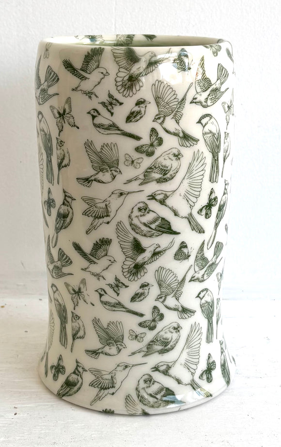 Porcelain Pottery Vase with Green Birds and Bees