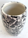 Porcelain Pottery Vase with Black birds and grapes