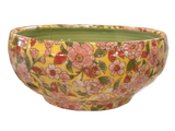 Porcelain Pottery BOWL with Pink flowers on a Yellow Ground NEW