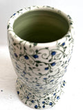 Porcelain Pottery Vase with Blue Roses on Green Vines