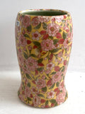 Porcelain Pottery Vase with Pink flowers on a Yellow Ground