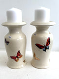 Porcelain Pottery Candleholder Set  with Butterflies in 22k gold