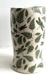 Porcelain Pottery Vase with Green Dragonglies and Ferns/Green Liner