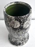 Porcelain Pottery Vase with Dahlias/Green Liner