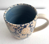 Porcelain Pottery Mug with Rococo Pattern/Blue Liner