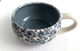 Porcelain Pottery Latte/Flat White Mug Blue Arabesque/NEW SHAPE