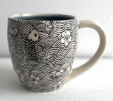 Porcelain Pottery Mug with Koi in Water/Blue Liner