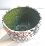 Porcelain Pottery Mug with Retro Dahlias/Forest Green Liner