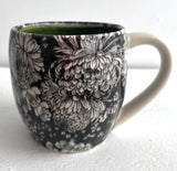 Porcelain Pottery Mug Large with Dahlias/Green Liner