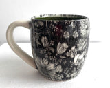 Porcelain Pottery Mug Large with Dahlias/Green Liner