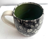 Porcelain Pottery Mug Large with Dahlias/Green Liner