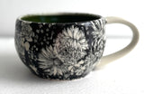 Porcelain Pottery Latte/Flat White Mug Dahlias/NEW SHAPE