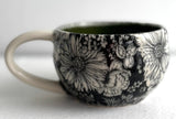 Porcelain Pottery Latte/Flat White Mug Dahlias/NEW SHAPE