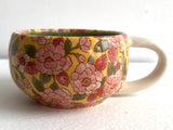 Porcelain Pottery Latte/Flat White Mug Pink Flowers/NEW SHAPE