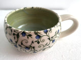 Porcelain Pottery Latte/Flat White Mug Blue Roses/NEW SHAPE