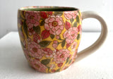 Porcelain Pottery Mug with Pink Flowers Green Interior NEW