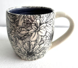Porcelain Pottery Mug  with Chrysanthemums/Purple Liner
