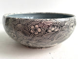 Porcelain Pottery Bowl with Koi Black Pattern/Blue Liner Glaze