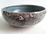 Porcelain Pottery Bowl with Koi Black Pattern/Blue Liner Glaze