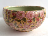 Porcelain Pottery BOWL with Pink flowers on a Yellow Ground NEW