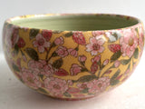 Porcelain Pottery BOWL with Pink flowers on a Yellow Ground NEW