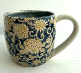 Porcelain Pottery Mug with Rococo Pattern/Blue Liner
