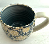 Porcelain Pottery Mug with Rococo Pattern/Blue Liner