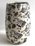 Porcelain Pottery Vase with Black birds and grapes