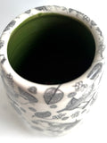Porcelain Pottery Vase with Black birds and grapes