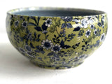 Porcelain Pottery Bowl with Blue Flowers on Green NEW