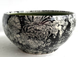 Porcelain Pottery Bowl with Dahlias/Green Liner