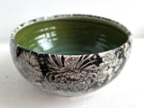 Porcelain Pottery Bowl with Dahlias/Green Liner