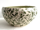 Porcelain Pottery Bowl with Green Birds and Butterflies