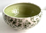 Porcelain Pottery Bowl with Green Birds and Butterflies