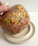 Butter Dish with Pink Flowers on Yellow Grounds