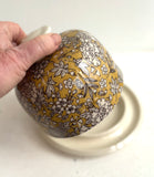 Butter Dish with White Flowers on Golden Ground NEW