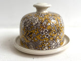 Butter Dish with White Flowers on Golden Ground NEW