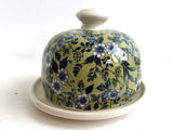 Butter Dish with Blue Flowers on Green Field