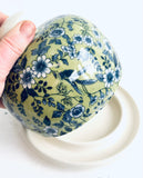 Butter Dish with Blue Flowers on Green Field