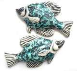 Wall Fish: Freshwater Crappie with Arabesque Floral Pattern right Facing in Teal
