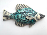 Wall Fish: Freshwater Crappie with Arabesque Floral Pattern right Facing in Teal