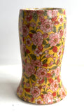 Porcelain Pottery Vase with Pink flowers on a Yellow Ground