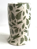 Porcelain Pottery Vase with Green Dragonflies and Ferns/Green Liner