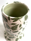 Porcelain Pottery Vase with Green Dragonflies and Ferns/Green Liner