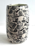 Porcelain Pottery Vase with Black birds and grapes